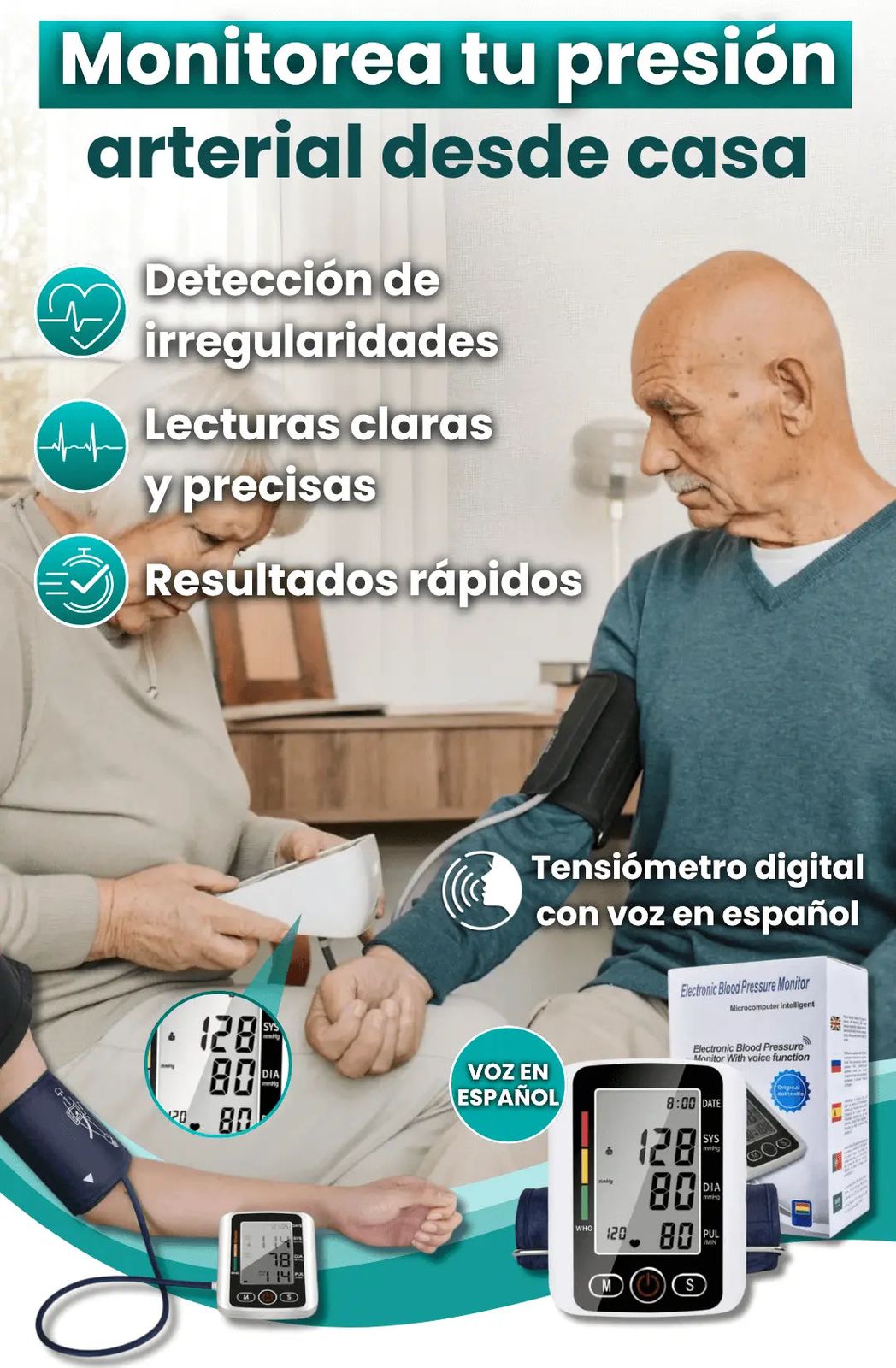 Tensiómetro Digital con Voz en Español Recargable